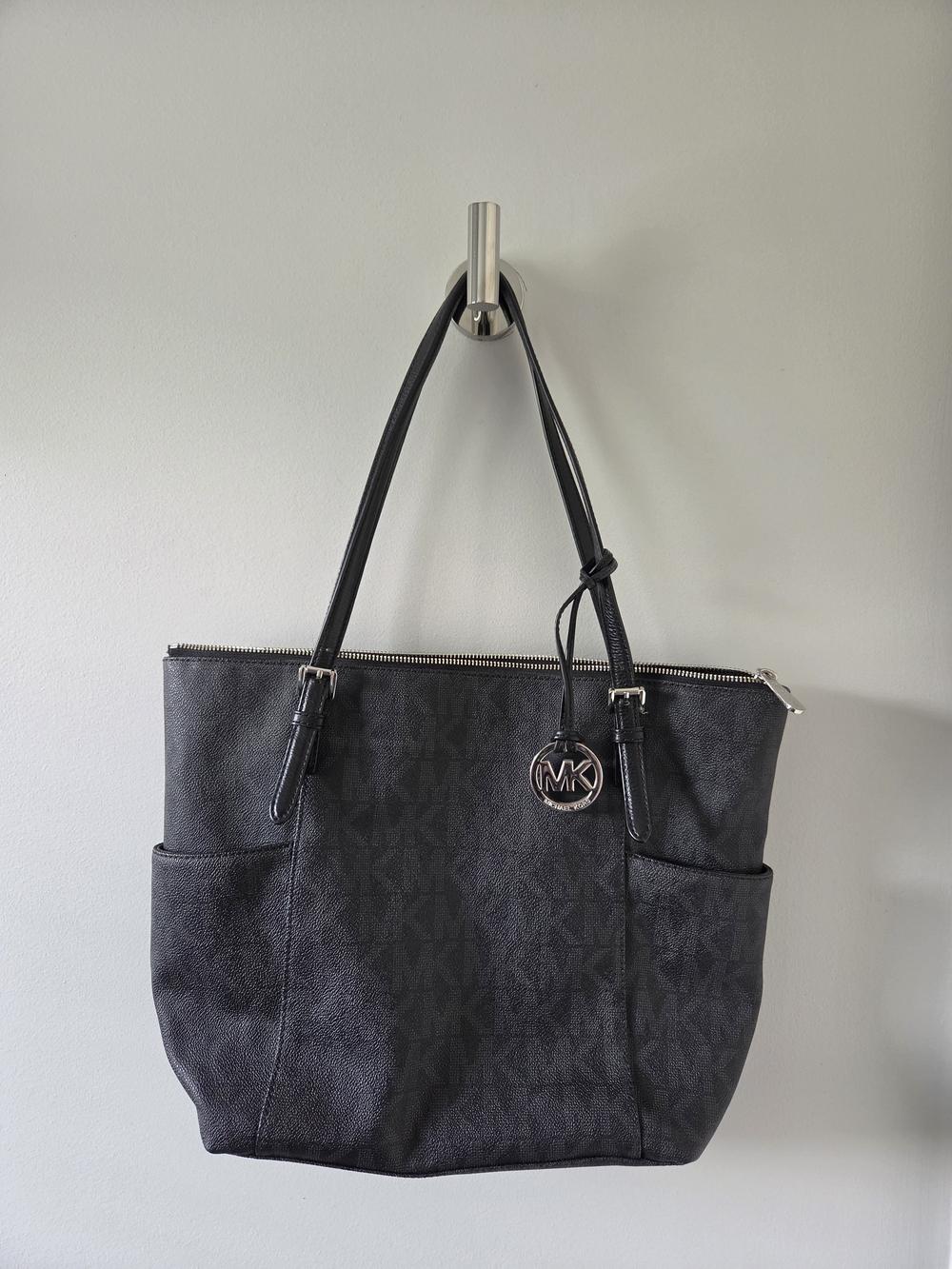 Michael Kors Black Monogram Tote with MK Charm